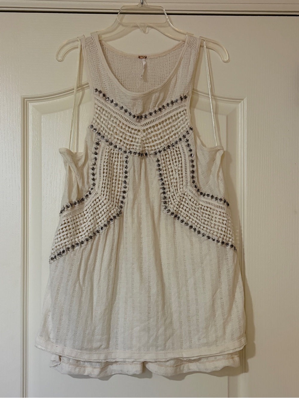 Free People White Embroidered Boho Tank
